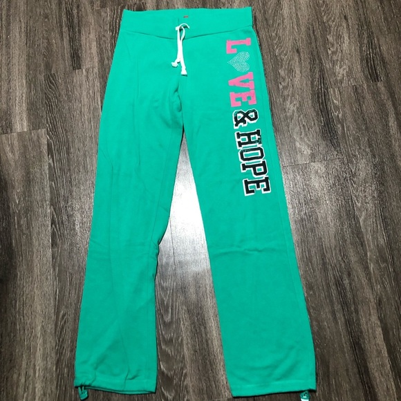 H&M Women's "Love & Hope" Graphic Green Sweatpants - US Size 2 - Picture 1 of 5